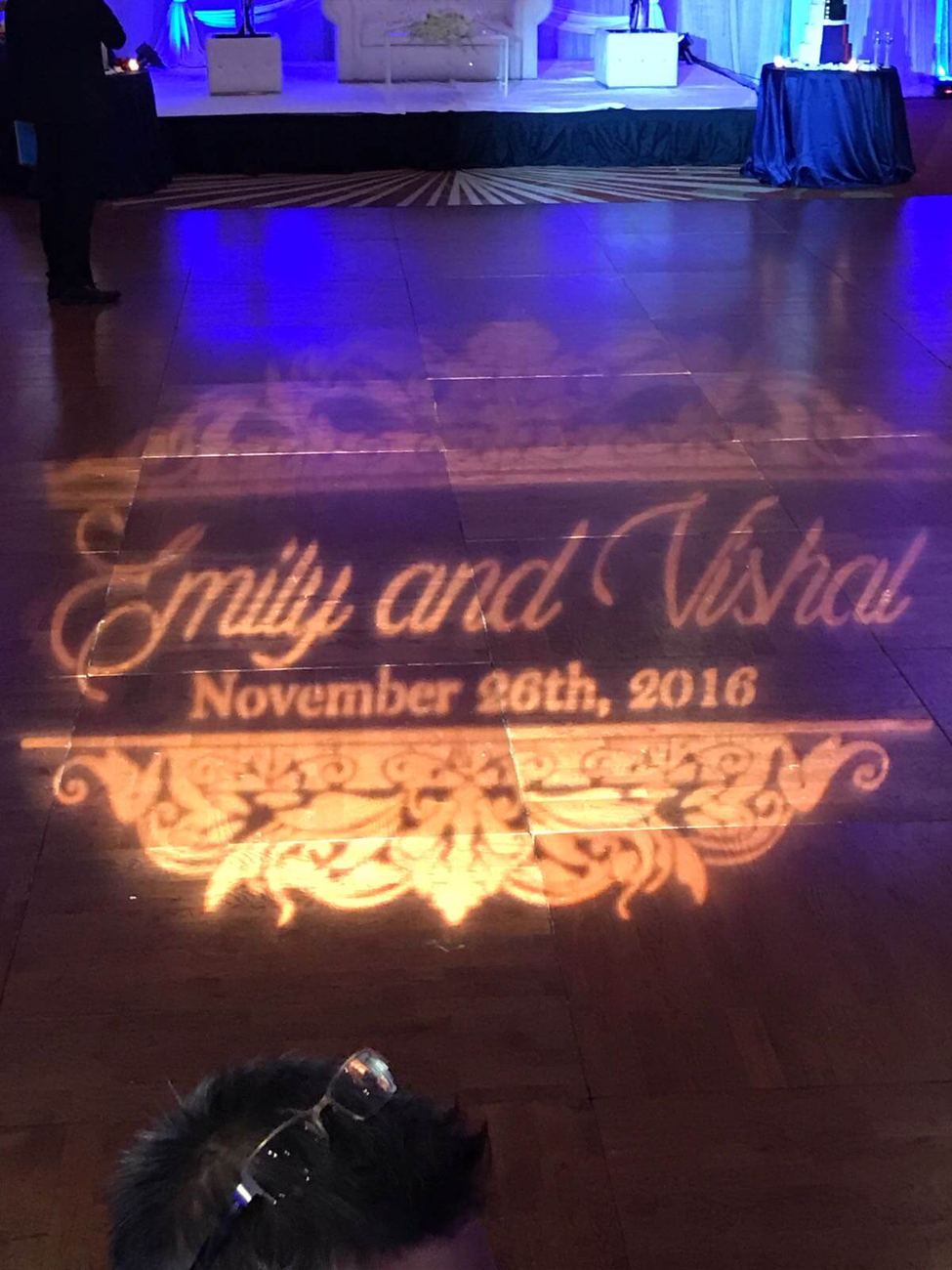 Custom name monogram projected on the dance floor
